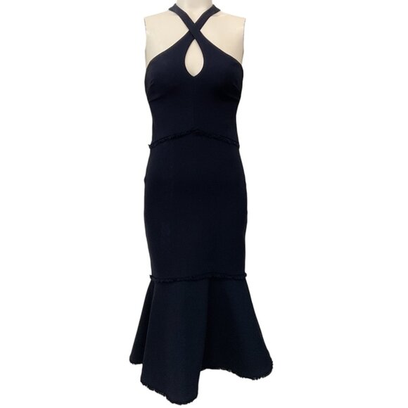 Cinq a Sept Navy Sleeveless Dress with Fringe